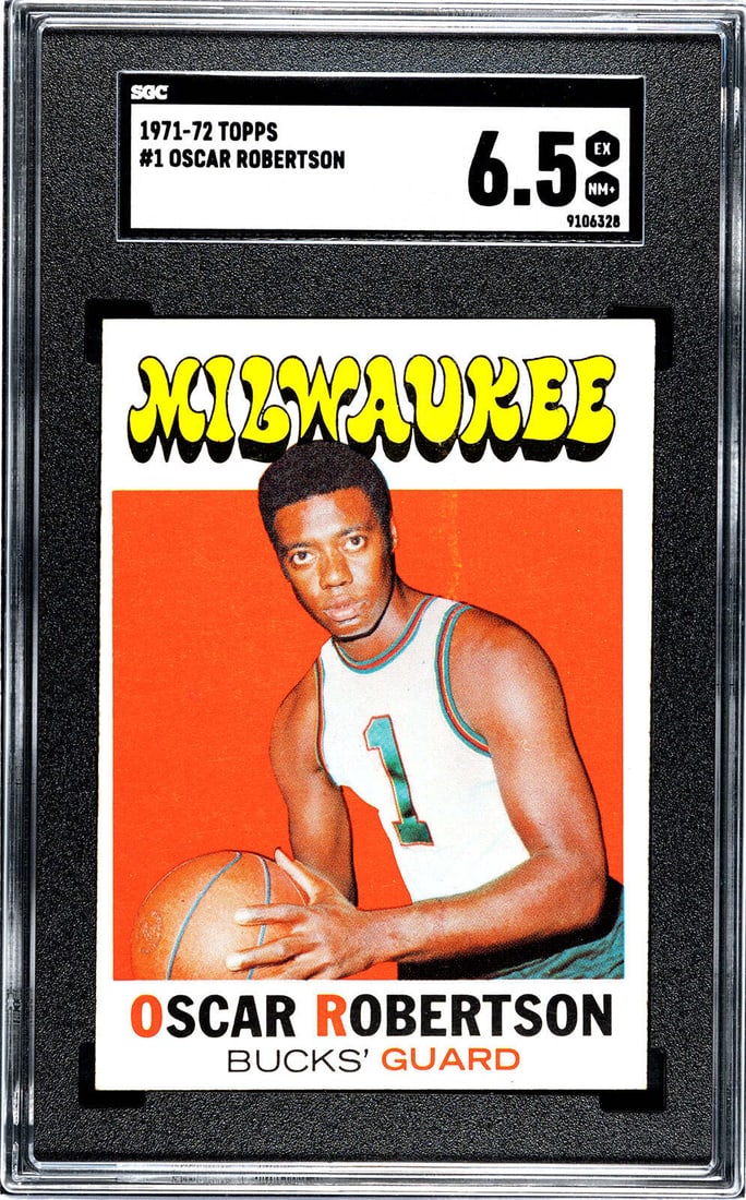 6.5 Oscar Robertson 1971-72 Topps #1 SGC: 6.5 Oscar Robertson 1971-72 Topps #1 SGC Experience the iconic 1971-72 Topps #1 card of Oscar Robertson, one of the greatest point guards in NBA history, graded 6.5 by Professional Sports Authenticato