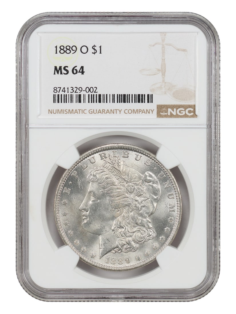 1889-O $1 NGC MS64 Morgan Dollar: 1889-O $1 NGC MS64 Morgan Dollar Experience the rare beauty of an 1889-O $1 Morgan Dollar, certified by NGC and graded MS64. This stunning uncirculated coin boasts exceptional detail and luster, makin