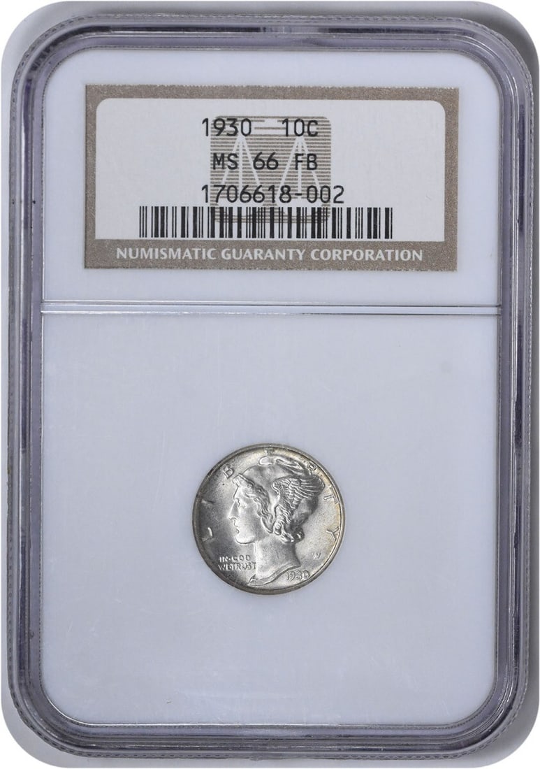 NGC 1930 Mercury Silver Dime MS66FB: NGC 1930 Mercury Silver Dime MS66FB Experience the beauty of American numismatics with this stunning 1930 Mercury Silver Dime, graded MS66 by the NGC. With its rich silver composition and Adolph Alexa