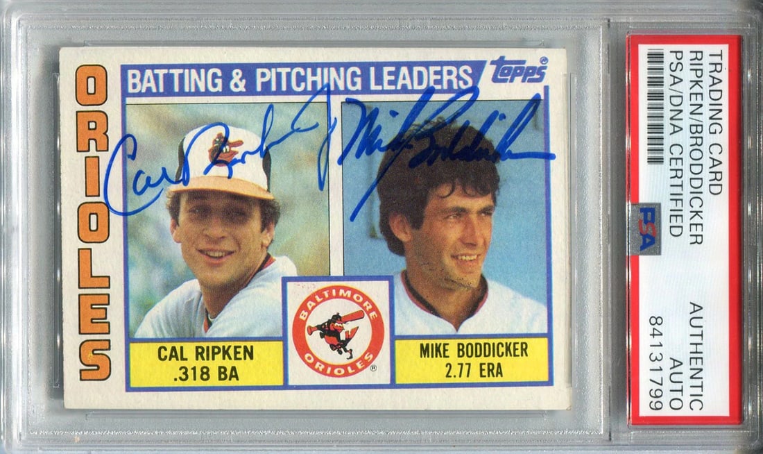 (PSA) Cal Ripken Jr. & Mike Boddicker Autographed 1984 Topps Card (1 of 1)