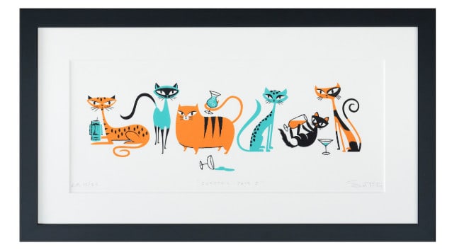 25 Shag "Cocktail Cats 1 (2020)" Silkscreen Edition Autographed Framed AP 15/: 25 Shag "Cocktail Cats 1 (2020)" Silkscreen Edition Autographed Framed AP 15/ Meet the ultimate feline fan, courtesy of renowned Pop Art artist Shag! This 2020 silkscreen edition autographed print, ce