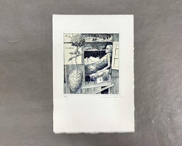 Alphonse Inouye Copperplate Ex-Library Plate 02 Bookplate Print: Alphonse Inouye Copperplate Ex-Library Plate 02 Bookplate Print A rare and exquisite piece of Japanese bookplate art, this Alphonse Inoue copperplate print is a stunning example of the artist's skill