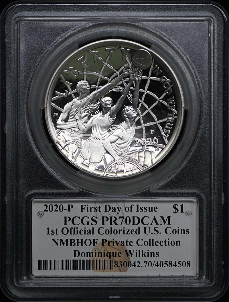 D. Wilkins Signed 2020-P $1 Silver Basketball Coin (PCGS PR70DCAM): D. Wilkins Signed 2020-P $1 Silver Basketball Coin (PCGS PR70DCAM) Experience the ultimate in numismatic collectibility with this stunning D. Wilkins Signed 2020-P $1 Silver Basketball Coin, graded PR