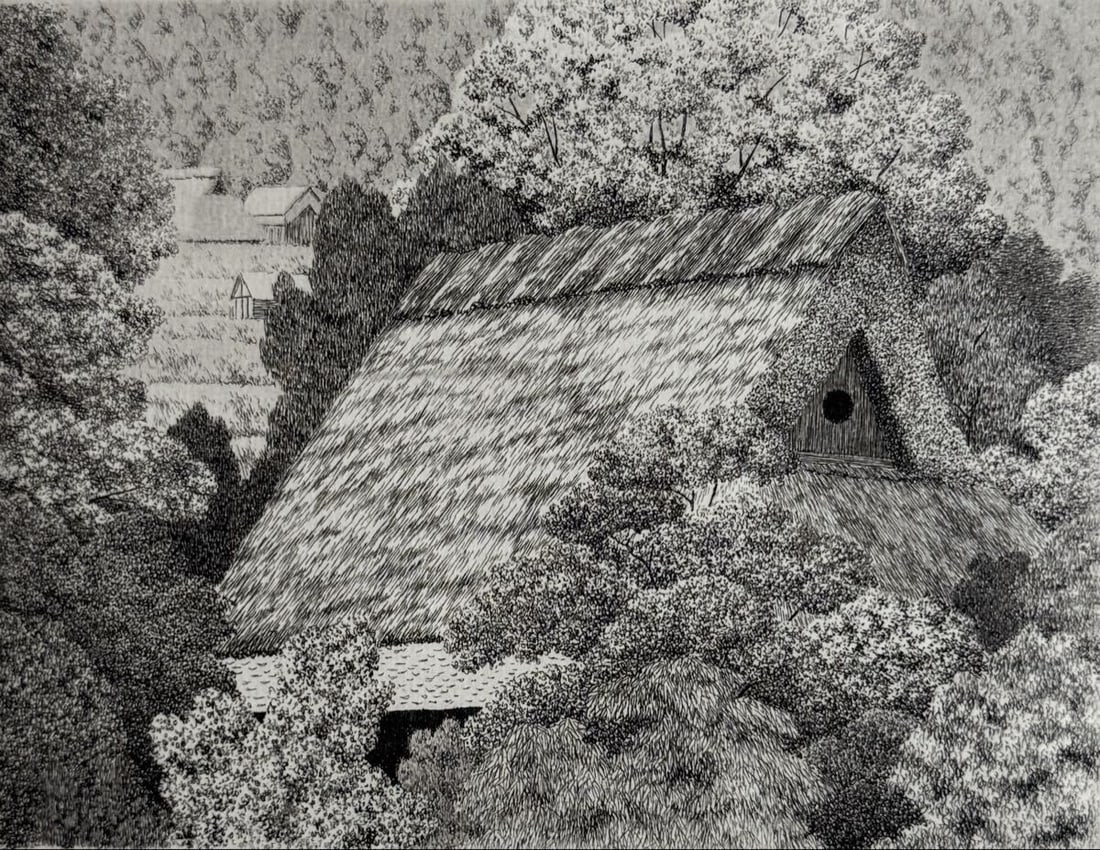 Vintage Ryohei Tanaka Yase May Etching 1980 Signed ED 95/ 200 Sheet Only Japan: Vintage Ryohei Tanaka Yase May Etching 1980 Signed ED 95/ 200 Sheet Only Japan Experience the serene beauty of rural Japan through the masterful etching of Ryohei Tanaka, a renowned Japanese artist kn
