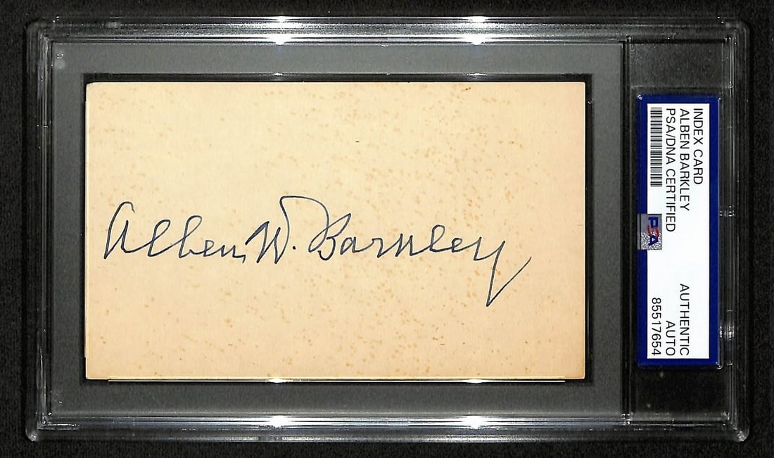 197033 Alben Barkley Signed/ Autographed 3x5 Index Card Truman VP PSA/ DNA: 197033 Alben Barkley Signed/ Autographed 3x5 Index Card Truman VP PSA/ DNA Meet the ultimate collector's treasure - an autographed 3x5 index card signed by Alben Barkley, the 9th Vice President of