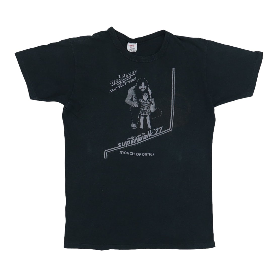 Shirt 1977 Bob Seger March Of Dimes: Shirt 1977 Bob Seger March Of Dimes Get ready to rock with this authentic 1977 vintage Bob Seger March Of Dimes shirt, made from high-quality 100% cotton and boasting a classic black color. Measuring
