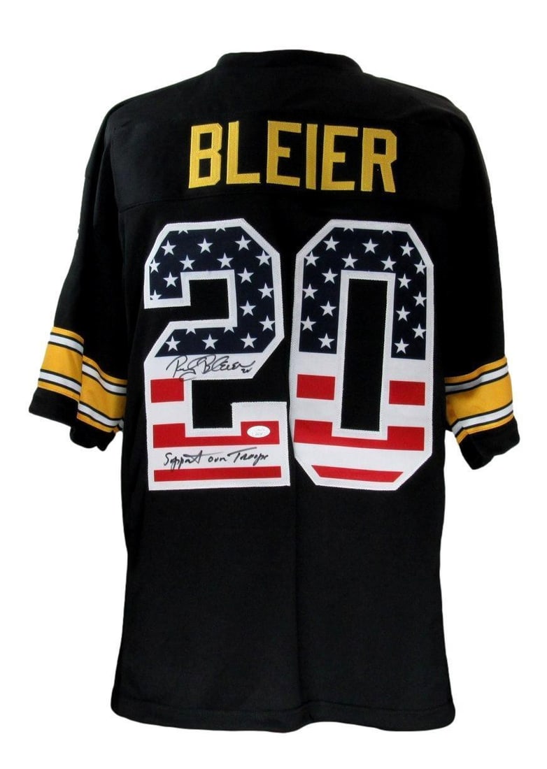 Rocky Bleier Autographed & Inscribed Custom USA Steelers Football Jersey (JSA): Rocky Bleier Autographed & Inscribed Custom USA Steelers Football Jersey (JSA) Get ready to show off your Steelers pride with the autographed & inscribed custom USA football jersey of Rocky Bleier, a