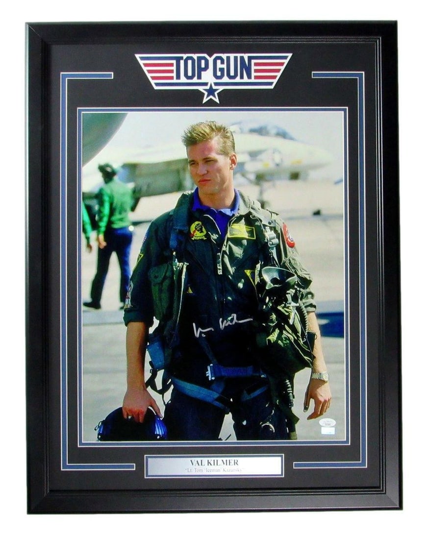 166666 Val Kilmer Signed/ Autographed "Top Gun" 16x20 Photo Framed JSA: 166666 Val Kilmer Signed/ Autographed "Top Gun" 16x20 Photo Framed JSA Get ready to feel the need for speed with this iconic 16x20 photo of Val Kilmer as Iceman from the classic 1986 film Top Gun, exp