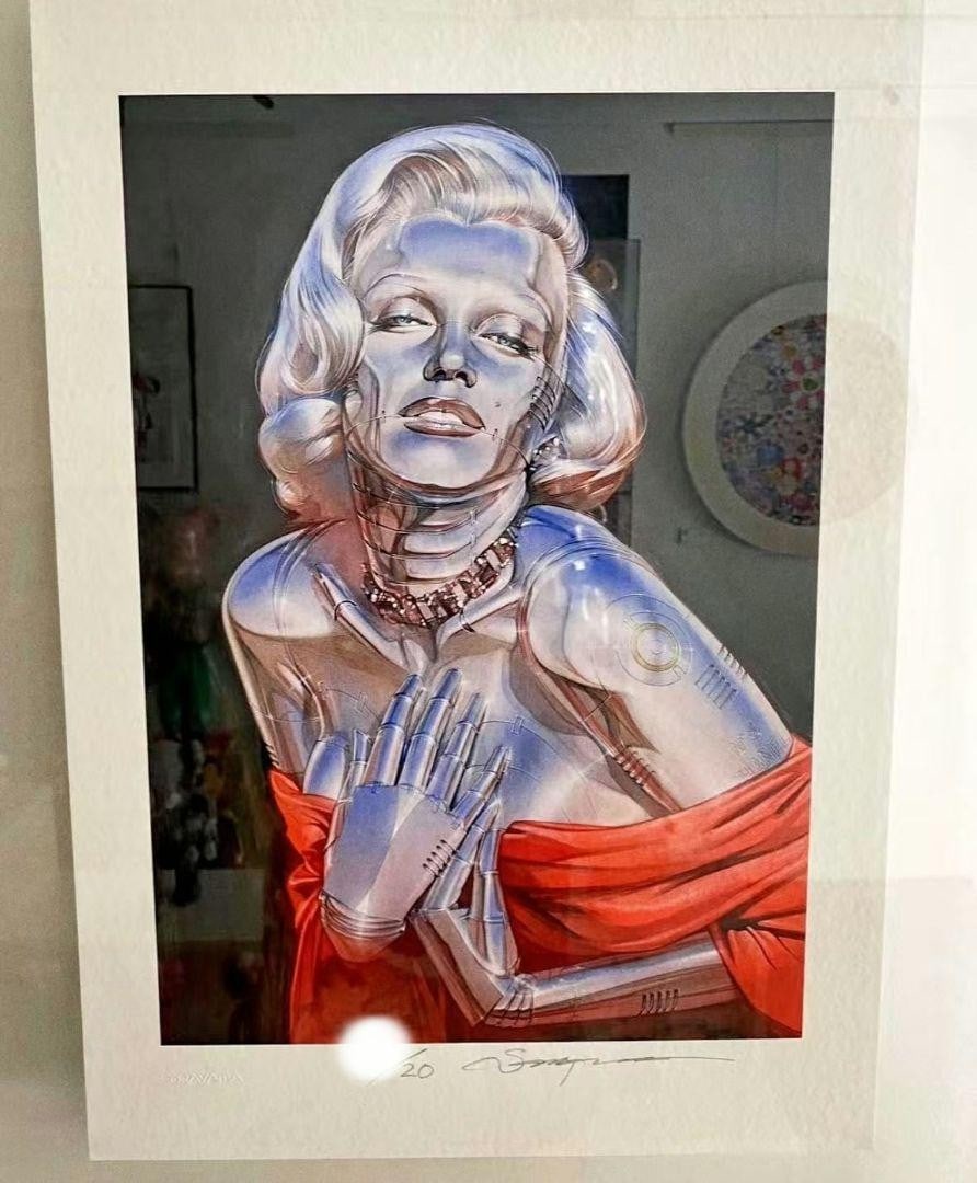 Autograph Hajime Sorayama Print Marilyn Monroe ED20: Autograph Hajime Sorayama Print Marilyn Monroe ED20 Meet the iconic Marilyn Monroe, captured in a stunning print by renowned Japanese artist Hajime Sorayama. This limited edition lithograph is a rare