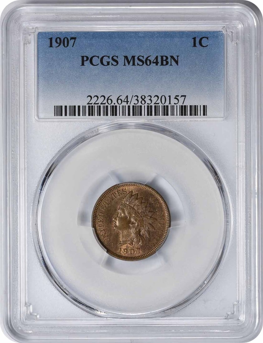 PCGS 1907 Indian Cent MS64BN: PCGS 1907 Indian Cent MS64BN Experience the beauty of America's early 20th century with this stunning PCGS-certified 1907 Indian Head Cent, graded MS64BN. This rare and highly sought-after coin