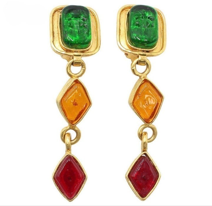 Vintage Chanel 94A Coco Mark CC Multi Color Gripoix Dangle Earring (1 of 6)