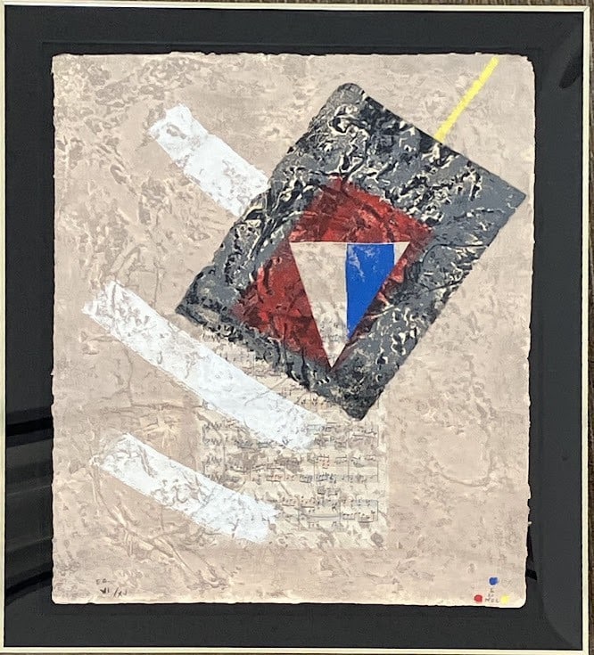 Lionel Perrotte Fond De Mental Mixed Media Collage - Abstract Art (EA VI/ XV): Lionel Perrotte Fond De Mental Mixed Media Collage - Abstract Art (EA VI/ XV) Lionel Perrotte's unique abstract art piece, "Fond de mental", is a one-of-a-kind mixed media collage that showcases the a