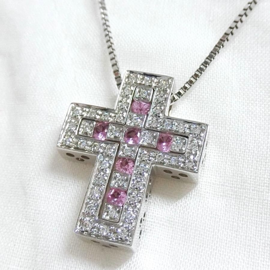 XS Damiani Belle Epoque Pink Sapphire Diamond 18k Gold Cross Pendant Necklace: XS Damiani Belle Epoque Pink Sapphire Diamond 18k Gold Cross Pendant Necklace Elevate your special occasions with the stunning XS Damiani Belle Epoque Pink Sapphire Diamond 18k Gold Cross Pendant Neck