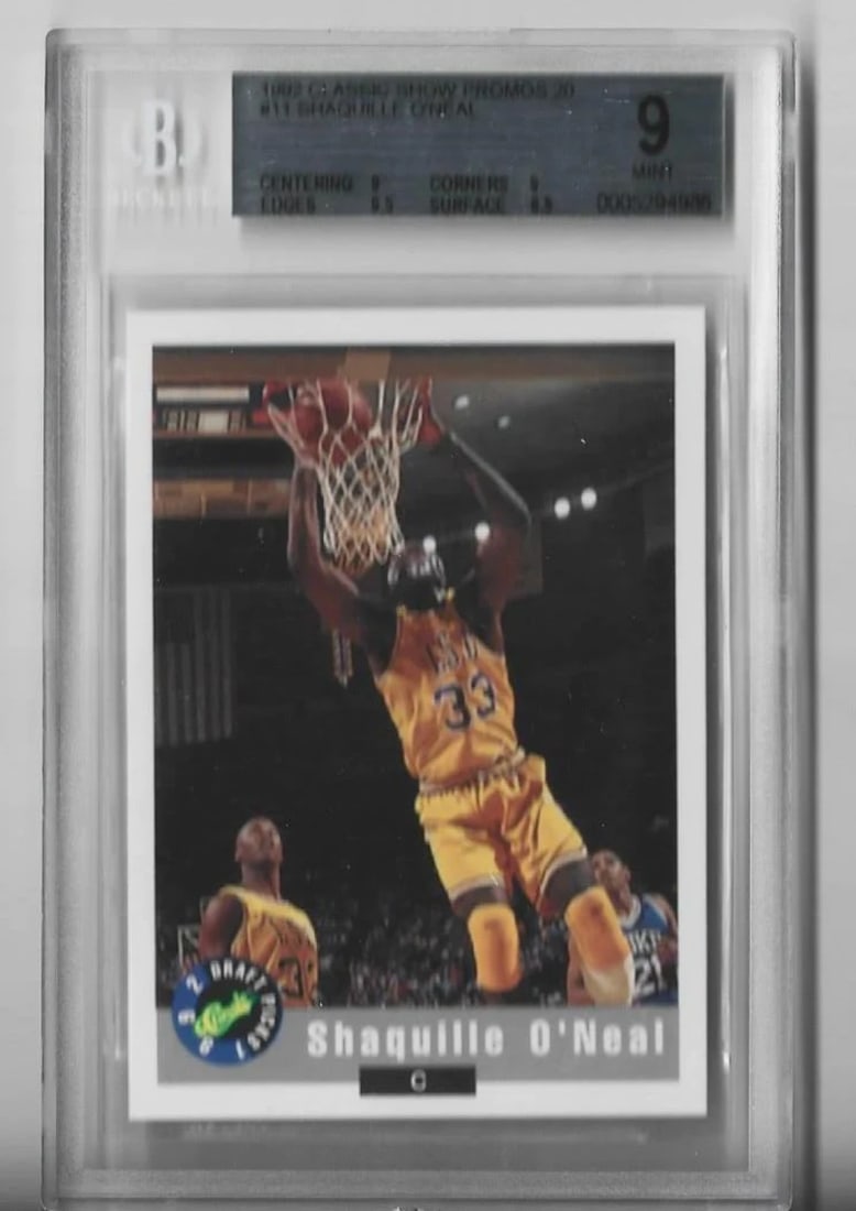 Shaquille O'Neal 1992 Classic Show Promos #20/ 11 Beckett 9 Mint Card: Shaquille O'Neal 1992 Classic Show Promos #20/ 11 Beckett 9 Mint Card Get ready to own a piece of NBA history with the 1992 Classic Show Promos #20/11 card featuring the legendary Shaquille O'Neal in