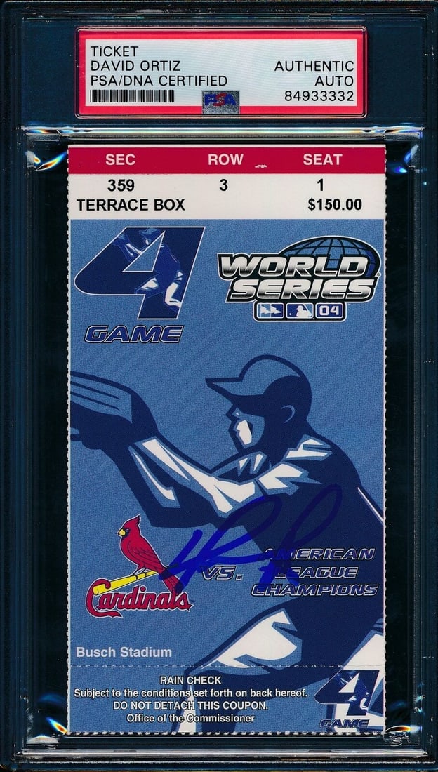 DNA 2004 World Series Game 4 Ticket Curse Reversed David Ortiz Signed/ Auto PSA/: DNA 2004 World Series Game 4 Ticket Curse Reversed David Ortiz Signed/ Auto PSA/ Own a piece of baseball history with this rare David Ortiz signed 2004 World Series Game 4 ticket stub, authenticated
