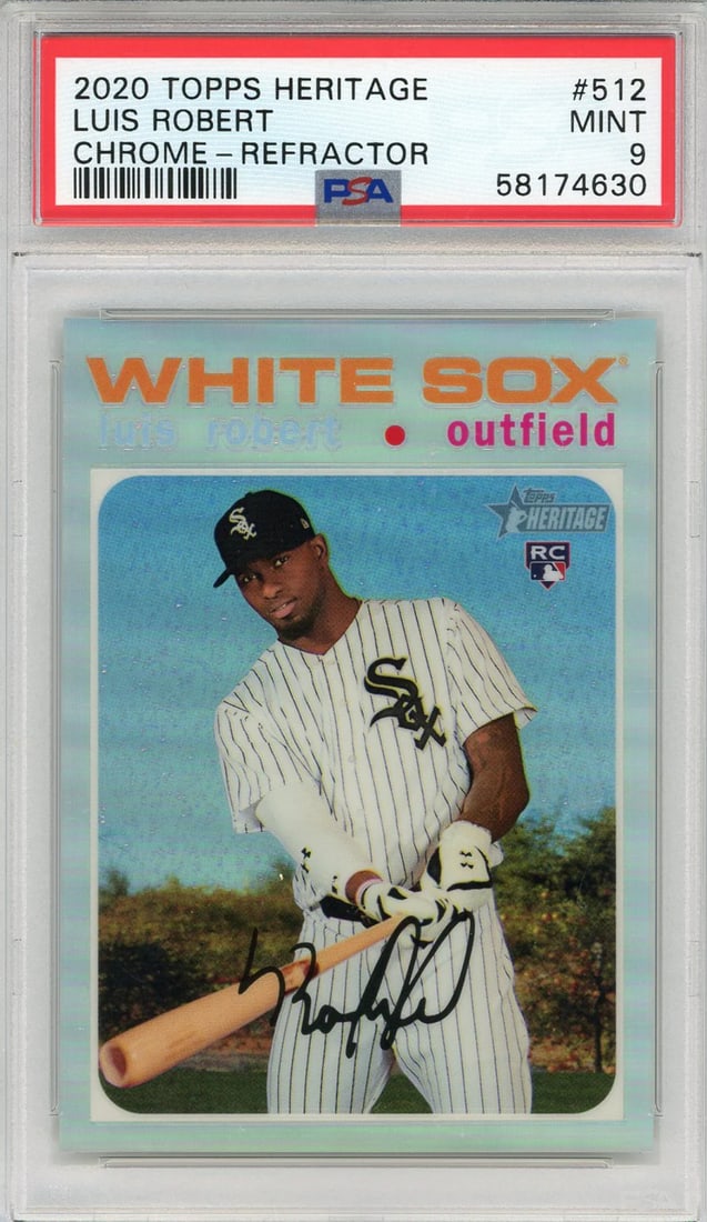 (PSA) Luis Robert 2020 Topps Heritage Chrome Refractor Rookie Card #512: (PSA) Luis Robert 2020 Topps Heritage Chrome Refractor Rookie Card #512 Get ready to add some excitement to your collection with the 2020 Topps Heritage Chrome Refractor Rookie Card of Luis Robert, gr