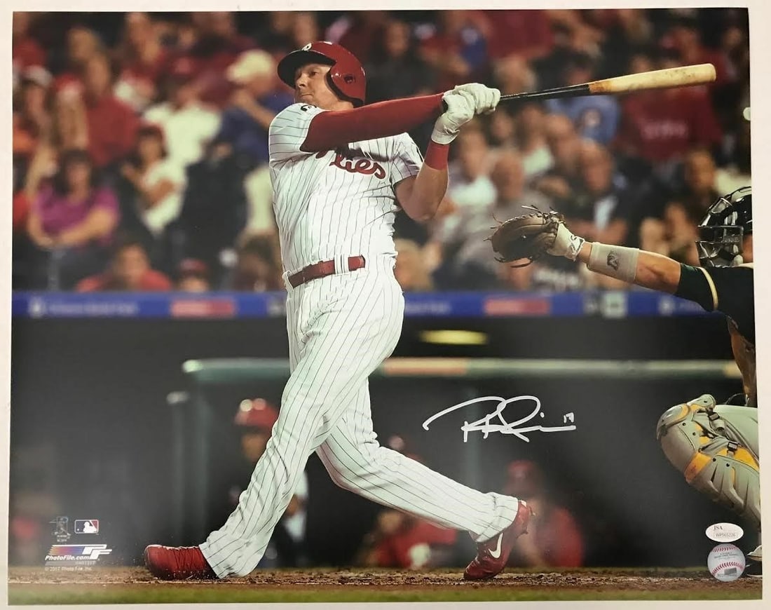 130872 Rhys Hoskins Philadelphia Phillies Autographed/ Signed 16x20 Photo JSA: 130872 Rhys Hoskins Philadelphia Phillies Autographed/ Signed 16x20 Photo JSA Get ready to show off your Phillies pride with this authentic 130872 Rhys Hoskins signed photo, authenticated by the