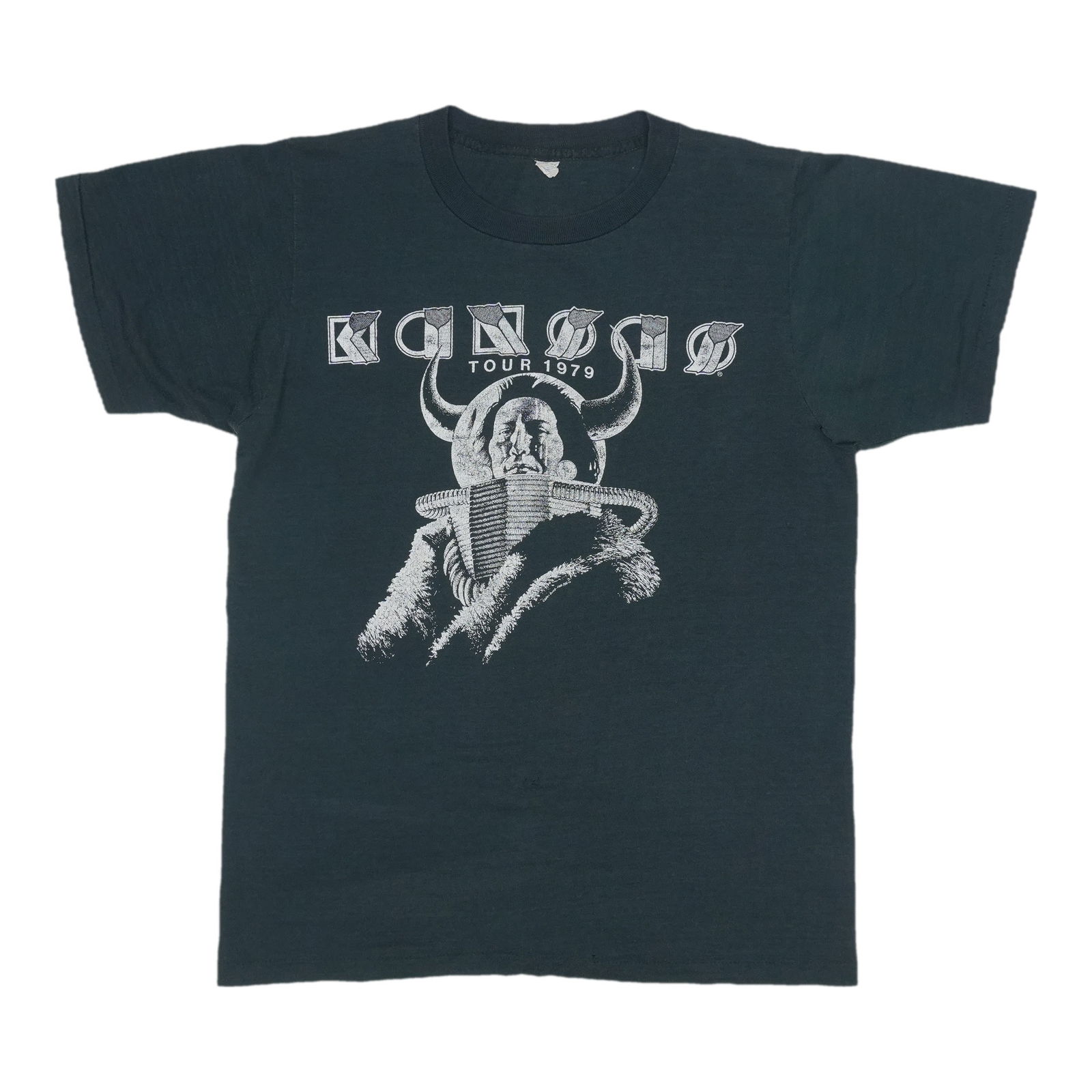 Kansas Tour Shirt 1979: Kansas Tour Shirt 1979 Get ready to rock with this authentic 1979 Kansas Tour Shirt, a true vintage piece that's been worn and loved over the years. With its classic black color, relaxed fit, and
