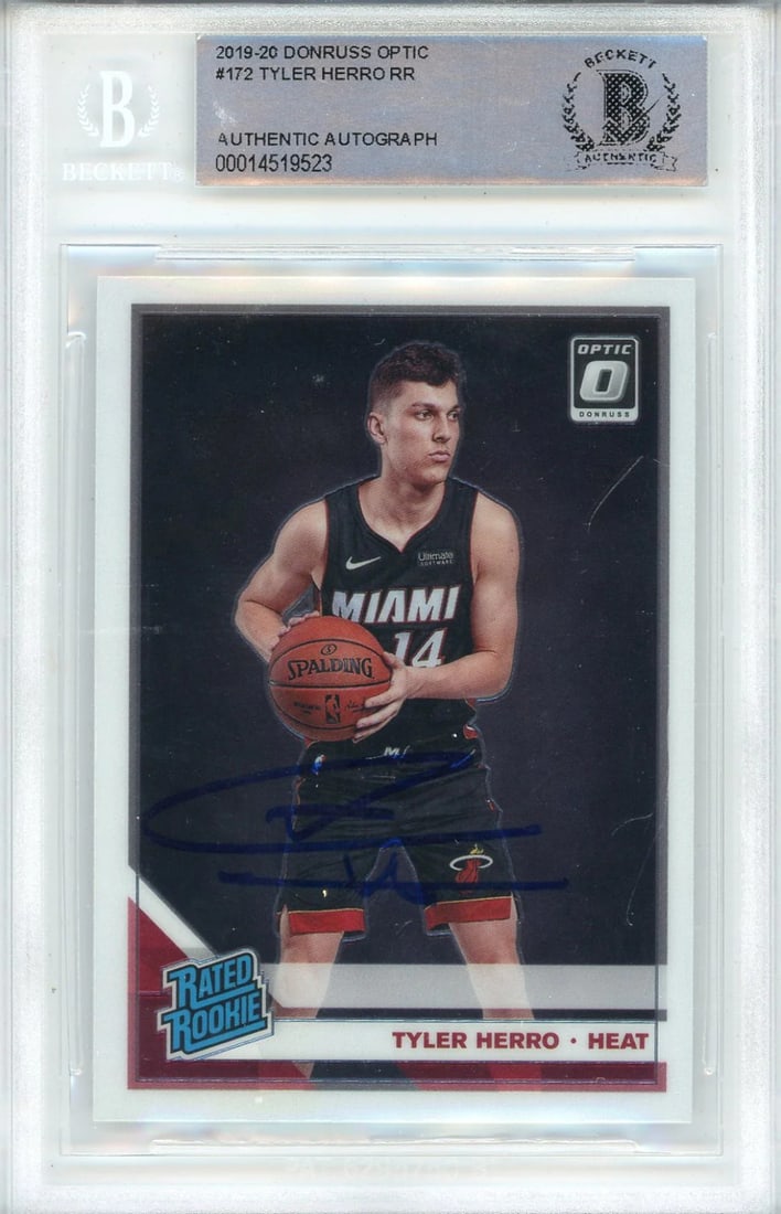 (BGS) Tyler Herro Autographed 2019-20 Panini Donruss Optic Rookie Card #172: (BGS) Tyler Herro Autographed 2019-20 Panini Donruss Optic Rookie Card #172 Get ready to add a piece of NBA history to your collection with the 2019-20 Panini Donruss Optic Rookie Card #172, signed by