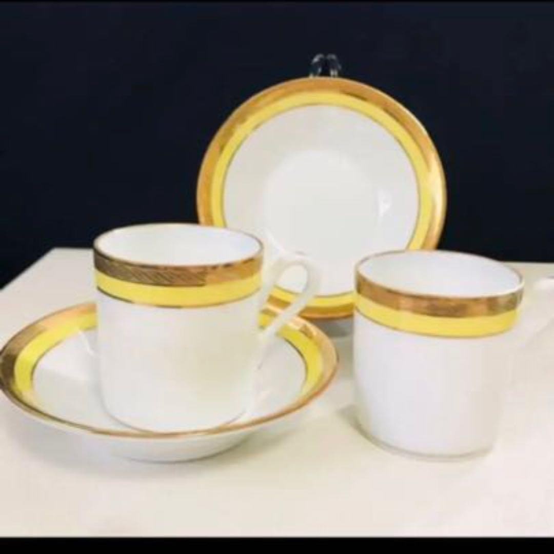 Rare Richard Ginori Palermo Mocha Cup Saucer Yellow Set of 2 Italy Porcelain (1 of 4)