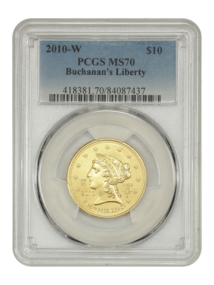 First Spouses - 2010-W $10 Buchanan's Liberty PCGS MS70: First Spouses - 2010-W $10 Buchanan's Liberty PCGS MS70 Experience the beauty of American history in your pocket with this stunning 2010-W $10 Buchanan's Liberty PCGS MS70 bullion coin. As part of the