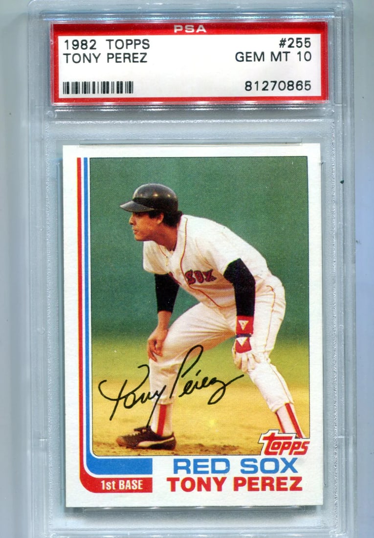 Card Tony Perez 1982 Topps #255 PSA GEM MT 10: Card Tony Perez 1982 Topps #255 PSA GEM MT 10 Experience the iconic Tony Perez, one of baseball's greatest hitters, in near-mint condition with his 1982 Topps #255 card graded GEM MT 10 by Professiona