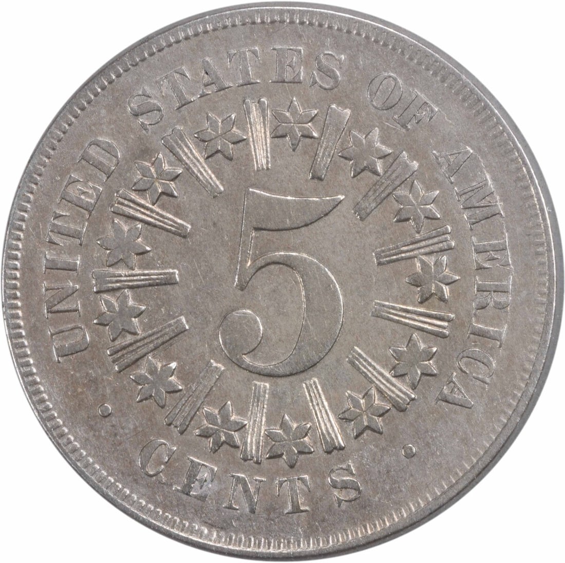 Uncertified 1867 Shield Nickel Rays EF - 2