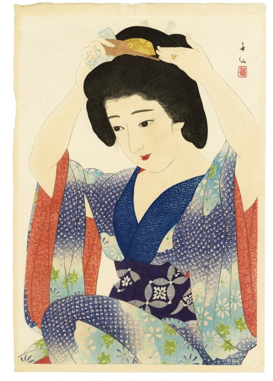 Natori Shunsen Woodblock Print, "In Front of the Mirror", 1928 (1 of 5)