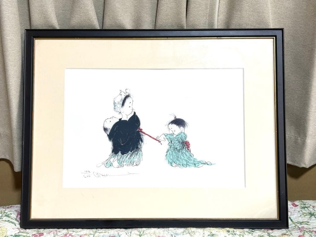 Framed Kiyoshi Nakajima Sisters Woodblock Print Signed: Framed Kiyoshi Nakajima Sisters Woodblock Print Signed A stunning woodblock print by the Kiyoshi Nakajima Sisters, signed and framed for a touch of elegance. This antique Japanese piece showcases the