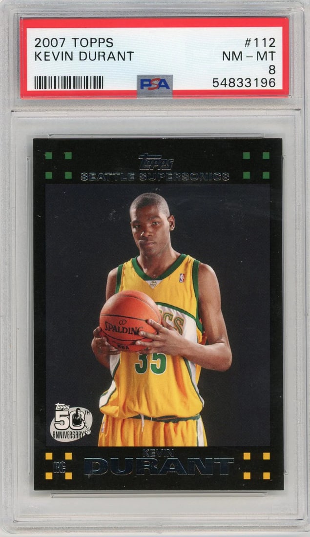 Kevin Durant 2007-08 Topps Black Border RC #112 PSA NM-MT 8: Kevin Durant 2007-08 Topps Black Border RC #112 PSA NM-MT 8 Get ready to relive the excitement of Kevin Durant's rookie season with this highly sought-after 2007-08 Topps Black Border RC card, graded