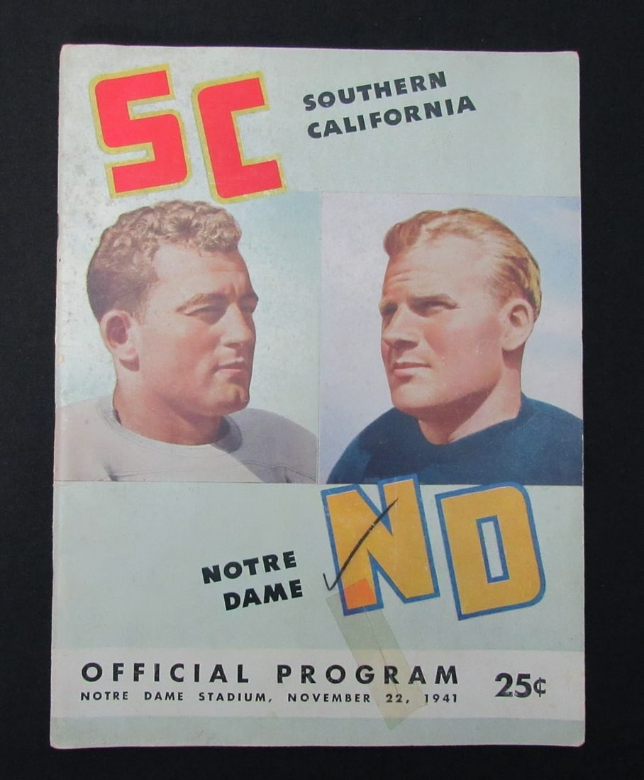 185921 11/ 22/ 1941 So. Califronia vs. Notre Dame Program: 185921 11/ 22/ 1941 So. Califronia vs. Notre Dame Program Rarity alert for football fans! This 1941 program from the historic matchup between Southern California and Notre Dame is an incredible piece