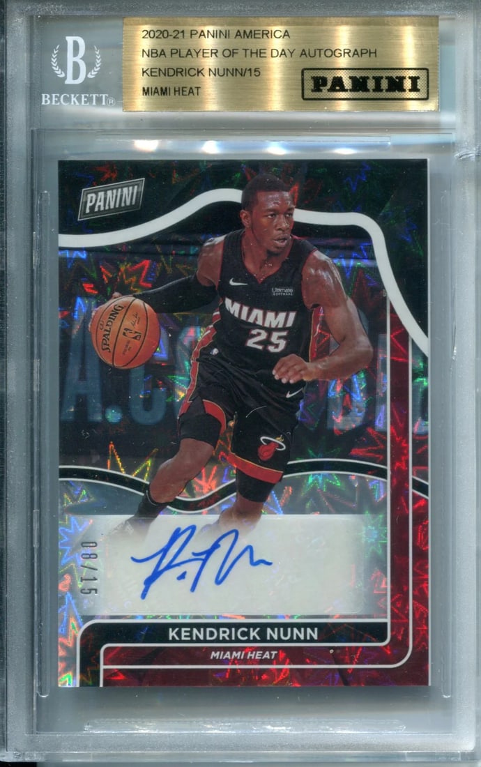 (BVG) Kendrick Nunn 2020-21 Panini Player of the Day Card: (BVG) Kendrick Nunn 2020-21 Panini Player of the Day Card Get ready to showcase your collection with the Kendrick Nunn 2020-21 Panini Player of the Day Card, expertly signed in blue sharpie across the