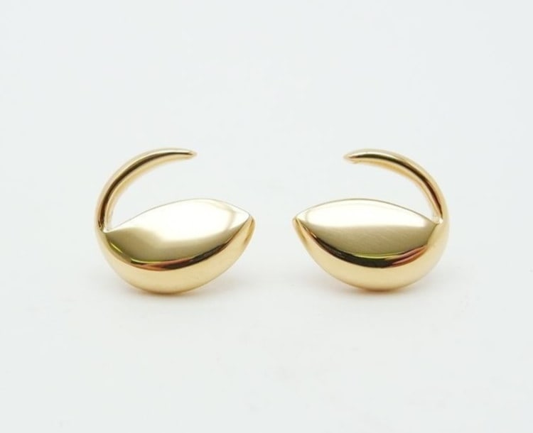 Polished Joaquin Berao Spain 18k Yellow Gold Half Crescent Moon Stud Earrings (1 of 8)
