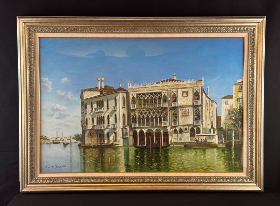 Framed Kart Sharman (American) Oil Painting Ca d Oro Venice Large 25?: Framed Kart Sharman (American) Oil Painting Ca d Oro Venice Large 25? Experience the breathtaking beauty of Kart Sharman's signature style in this stunning oil painting, "Venice", a one-of-a-kind