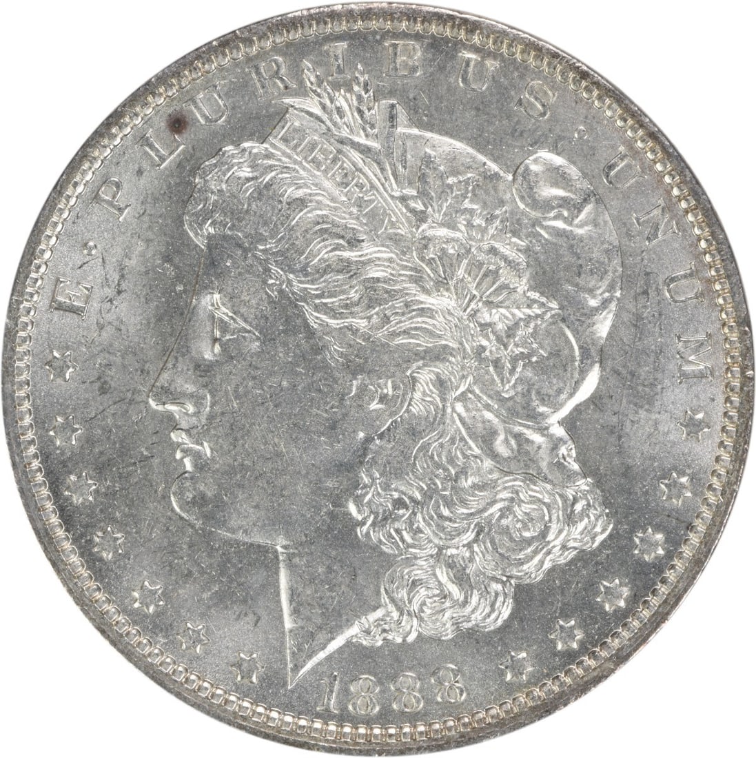 Uncertified 1888-O Morgan Silver Dollar BU: Uncertified 1888-O Morgan Silver Dollar BU Get your hands on a rare 1888-O Morgan Silver Dollar, certified as Uncirculated and boasting a beautiful BU (Brilliant Uncirculated) grade. Minted in the O m