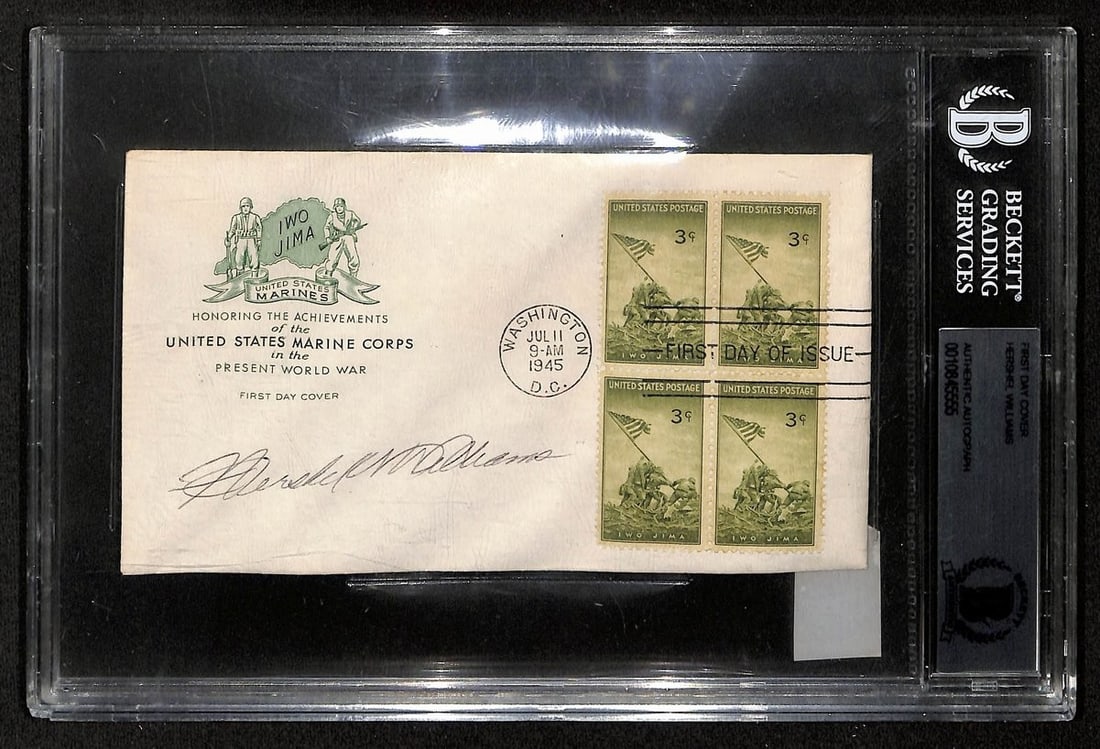 201853 Hershel Williams Medal of Honor Signed/ Auto 1945 First Day Cover FDC BAS: 201853 Hershel Williams Medal of Honor Signed/ Auto 1945 First Day Cover FDC BAS Rarity alert! This exceptional 1945 First Day Cover (FDC) is signed by Hershel Williams, the Medal of Honor recipient