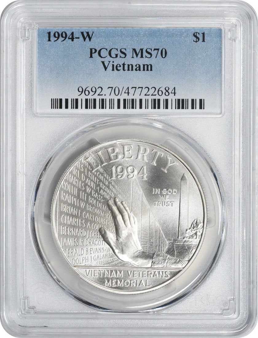 70 1994-W Vietnam Dollar Commemorative MS70 PCGS Mint State: 70 1994-W Vietnam Dollar Commemorative MS70 PCGS Mint State A rare and highly sought-after collectible, this 1994-W Vietnam Dollar Commemorative MS70 PCGS is a true treasure for numismatists. Featurin