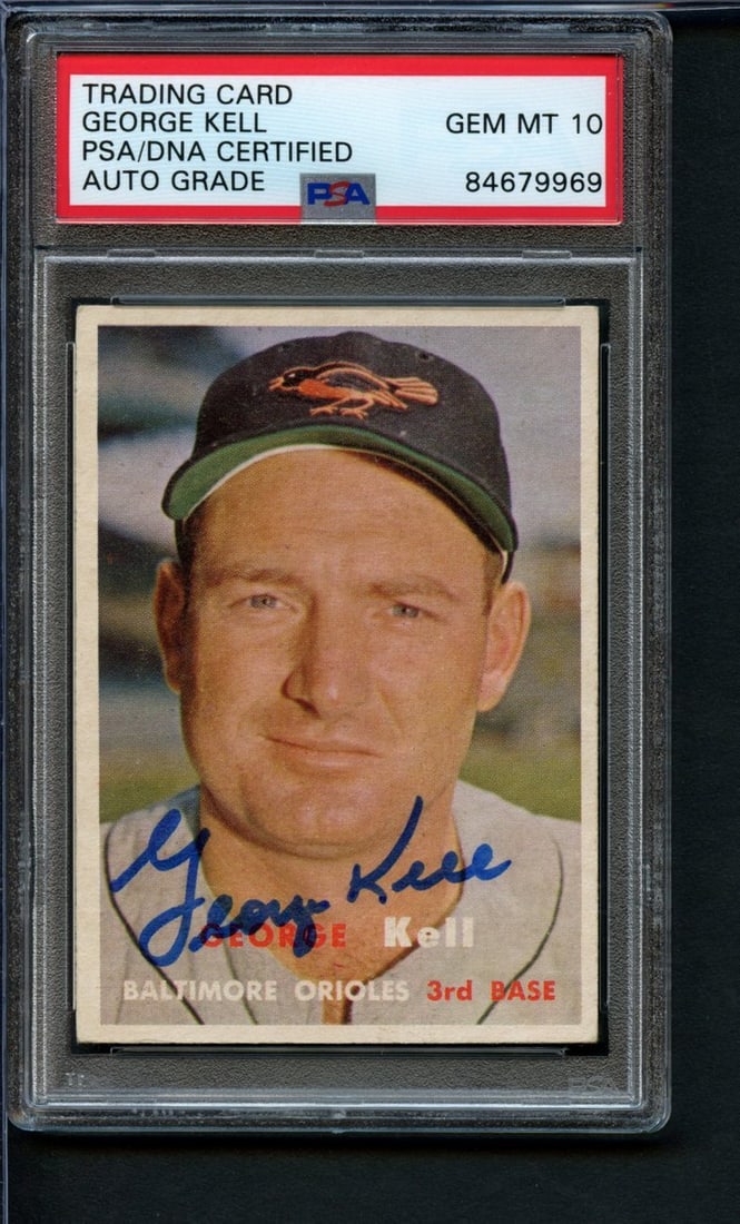 1957 Topps George Kell HOF #230 Card - Signed, Orioles, PSA/ DNA Gem Mint 10: 1957 Topps George Kell HOF #230 Card - Signed, Orioles, PSA/ DNA Gem Mint 10 Get ready to add a piece of baseball history to your collection - this 1957 Topps George Kell HOF card is a true gem, boast