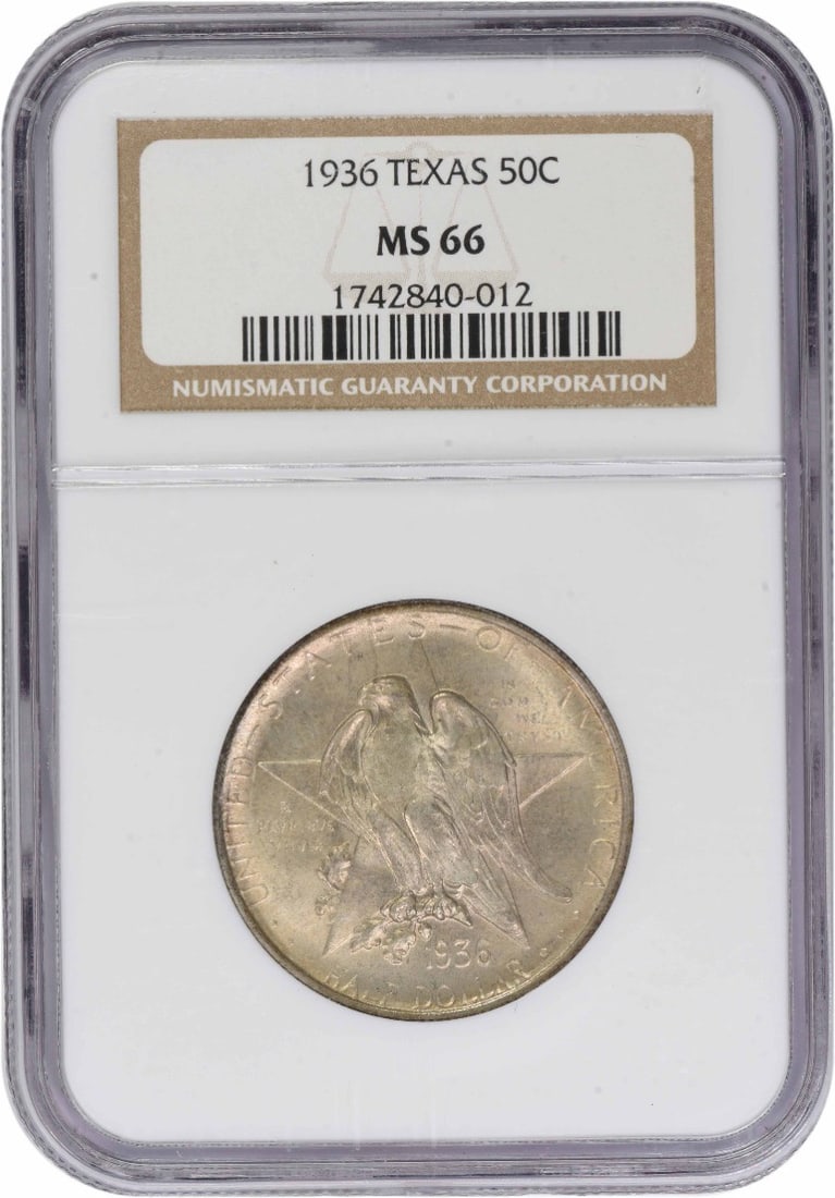 NGC Texas Commemorative Silver Half Dollar 1936 MS66: NGC Texas Commemorative Silver Half Dollar 1936 MS66 Experience the beauty of American numismatics with this stunning NGC-certified 1936 Texas Commemorative Silver Half Dollar, graded MS66 and showcas