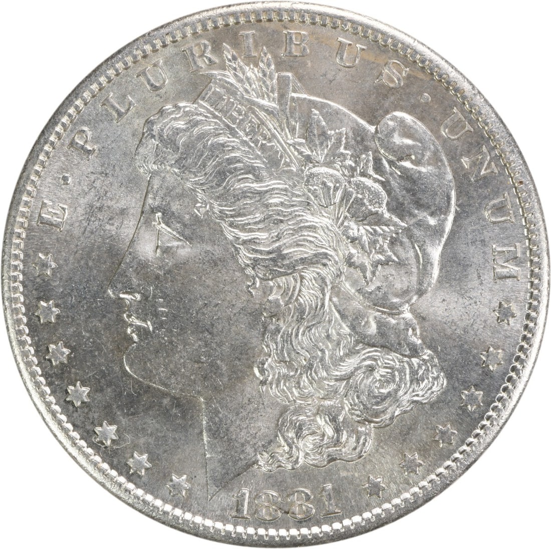 1881-S Morgan Silver Dollar - Choice BU Uncertified: 1881-S Morgan Silver Dollar - Choice BU Uncertified Experience the beauty of American numismatics with this 1881-S Morgan Silver Dollar, graded Choice BU Uncertified and boasting stunning details in i