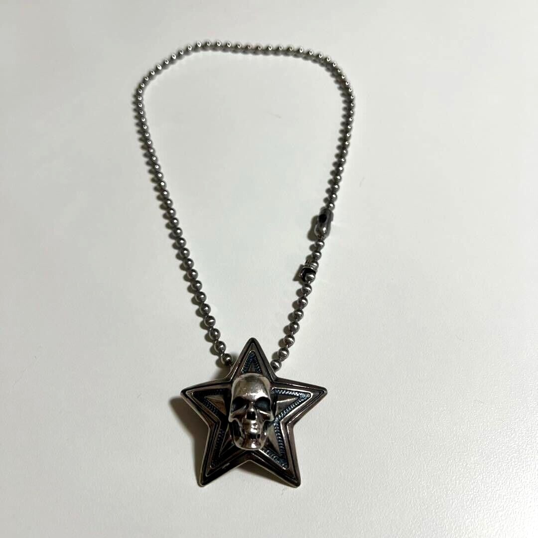 Sterling Silver Skull Star Pendant Necklace with Ball Chain: Sterling Silver Skull Star Pendant Necklace with Ball Chain Elevate your style with this striking sterling silver skull star pendant necklace, expertly crafted in the United States from high-quality 9