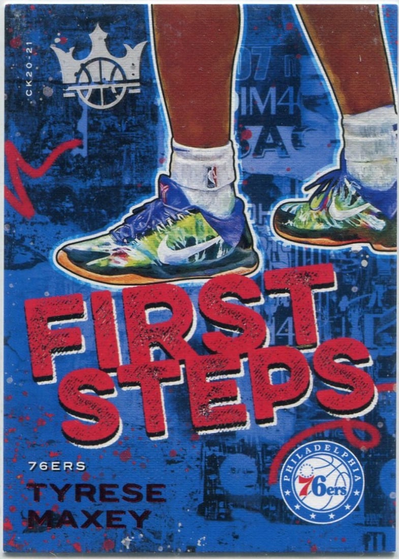 2021 Panini Court Kings First Steps Ruby Parallel RC #9 148/ - Tyrese Maxey 2020: 2021 Panini Court Kings First Steps Ruby Parallel RC #9 148/ - Tyrese Maxey 2020 Rarity seekers, take note! This 2021 Panini Court Kings First Steps Ruby Parallel RC #9 is a highly sought-after gem fo
