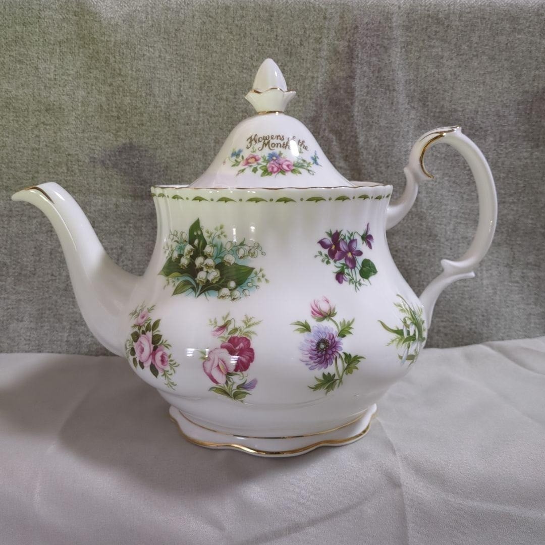 Royal Albert Flower of the Month Teapot - Rare Fine Bone China Vintage Collectible (1 of 10)