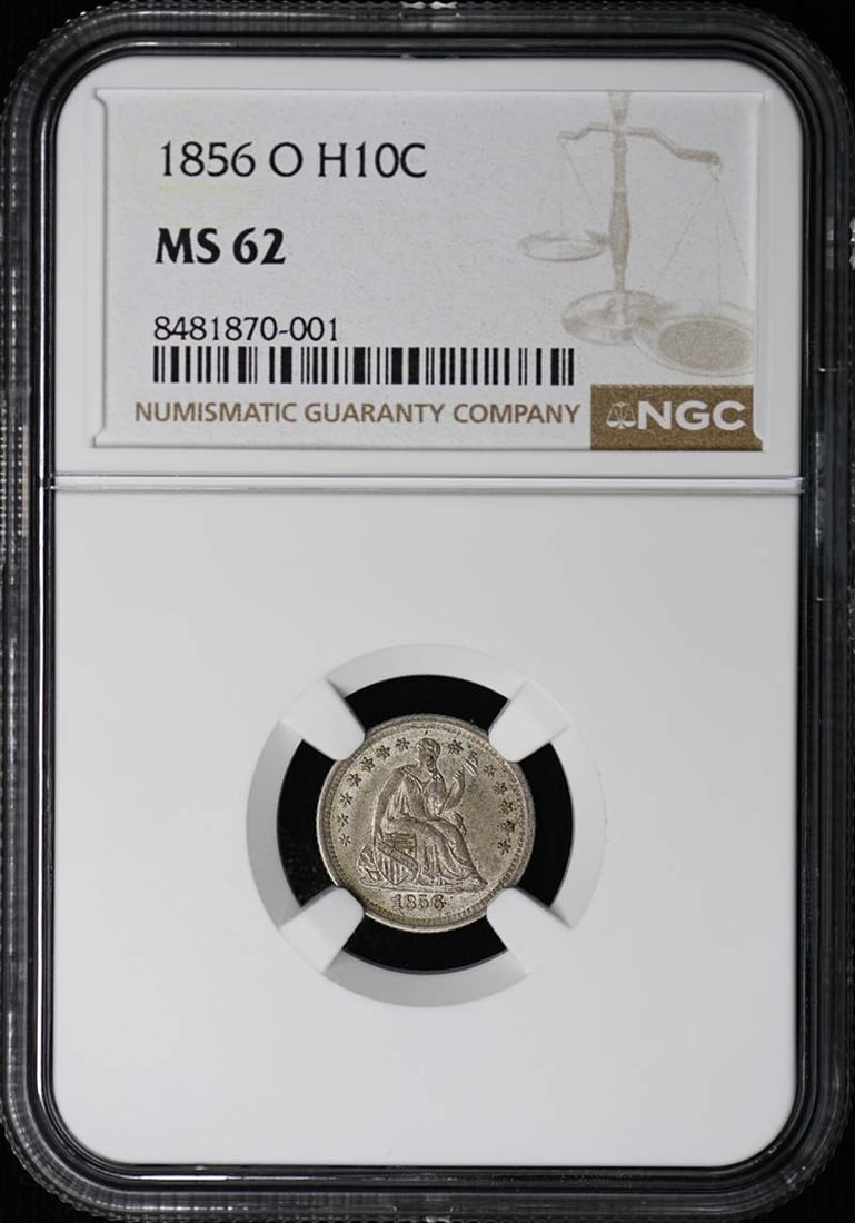 1856-O Seated Half Dime with Stars on Obverse, H10C, NGC MS62 (1 of 3)