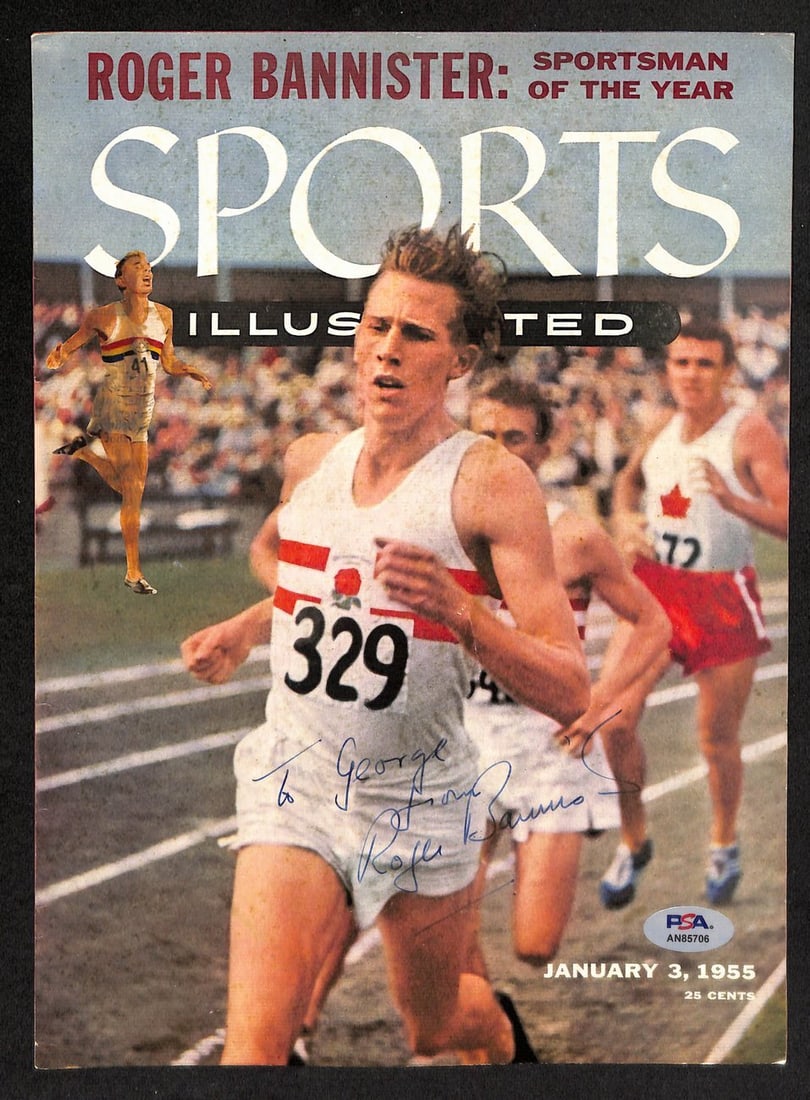 DNA Roger Bannister Signed 1/ 3/ 1955 Sports Illustrated Magazine Cover Only PSA/: DNA Roger Bannister Signed 1/ 3/ 1955 Sports Illustrated Magazine Cover Only PSA/ Meet the iconic cover of Sports Illustrated from 1955, featuring the trailblazing athlete Roger Bannister, who shatter