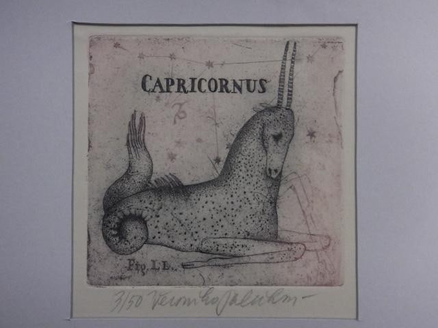 Art Veronika Paleckova "CAPRICORNUS" Signed Etching Limited 50 Zodiac Czech: Art Veronika Paleckova "CAPRICORNUS" Signed Etching Limited 50 Zodiac Czech Experience the mystical world of art with Veronika Paleckova's captivating etching, CAPRICORNUS, a limited edition print fro