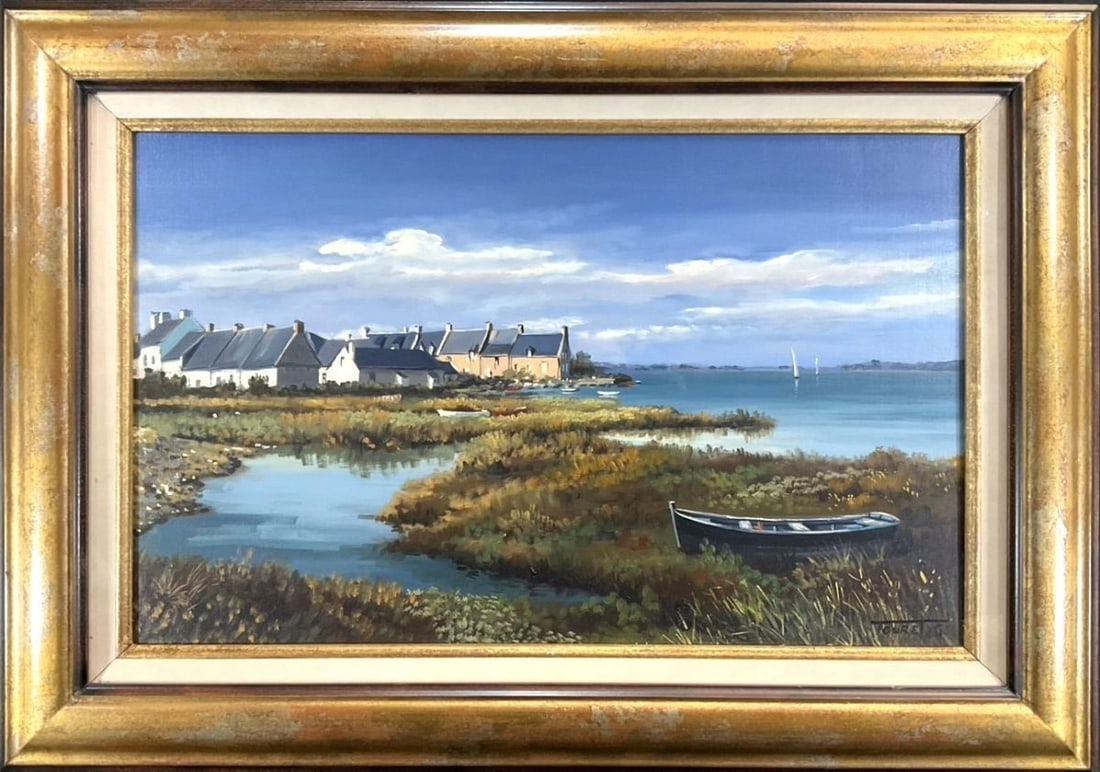 Format French Coastal Landscape Oil Painting Touret G Signed Realism Wide: Format French Coastal Landscape Oil Painting Touret G Signed Realism Wide Touret G's stunning oil painting, "French Coastal Landscape", is a breathtaking example of realism in art. Signed by the artis