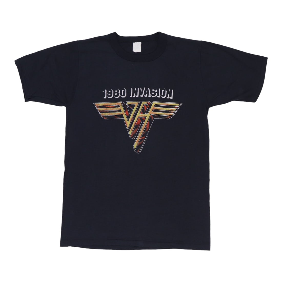 Shirt 1980 Van Halen Invasion: Shirt 1980 Van Halen Invasion Get ready to rock with the iconic 1980 Van Halen Invasion shirt, featuring bold front and back graphics that scream '80s rockstar. This vintage tee is in excellent condit
