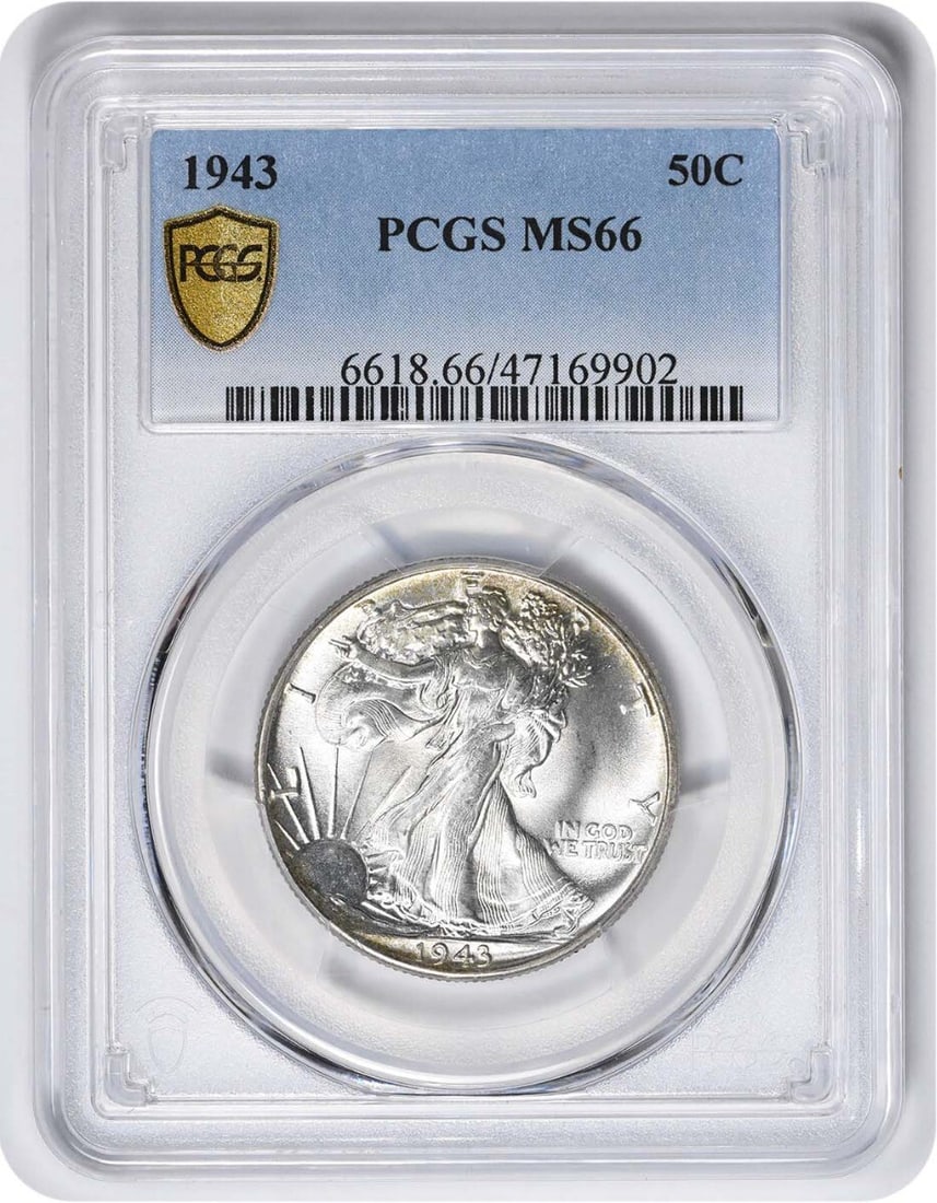 PCGS 1943 Walking Liberty Silver Half Dollar MS66: PCGS 1943 Walking Liberty Silver Half Dollar MS66 A rare and highly sought-after coin, the 1943 Walking Liberty Silver Half Dollar is a true treasure for collectors. Graded MS66 by PCGS, this uncircul