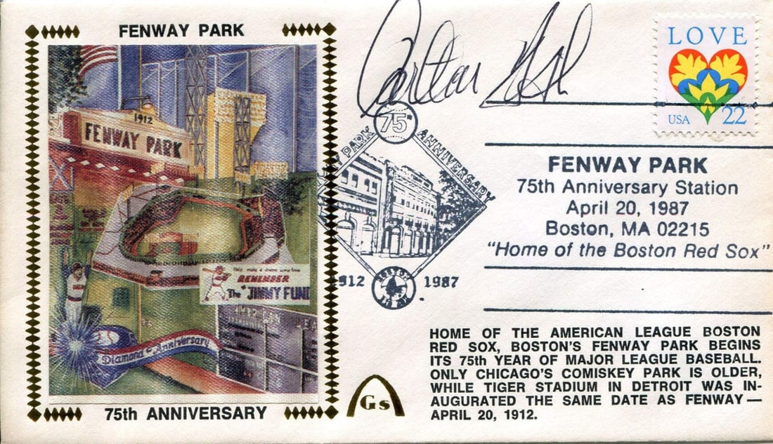 Cover Carlton Fisk Autographed First Day: Cover Carlton Fisk Autographed First Day Get ready to own a piece of baseball history with this authentic Carlton Fisk autographed First Day Cover. Signed in black pen across the front, this rare coll